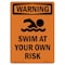 Signmission OSHA WARNING Sign, Swim At Your Own Risk W/ Symbol, 14in X 10in Decal, 10" W, 14" L, Portrait OS-WS-D-1014-V-13555 - alternate 1